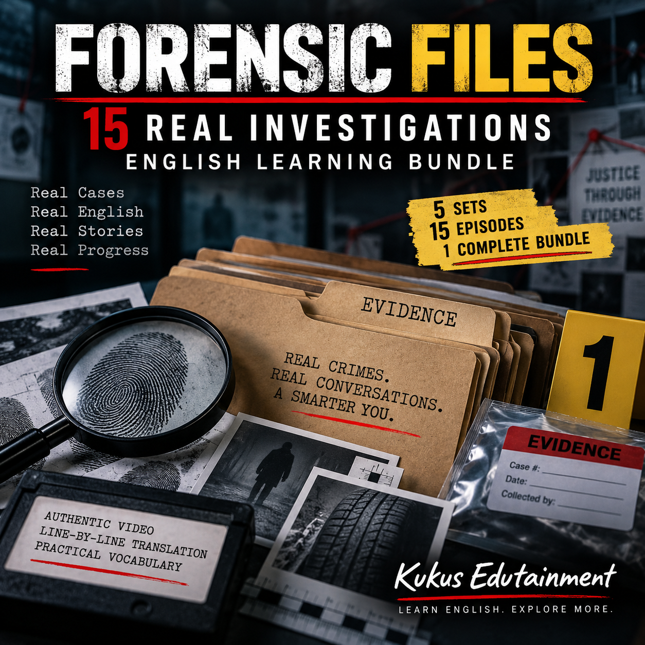 Обложка учебного материала Kukus Edutainment по 15 эпизодам Forensic Files
