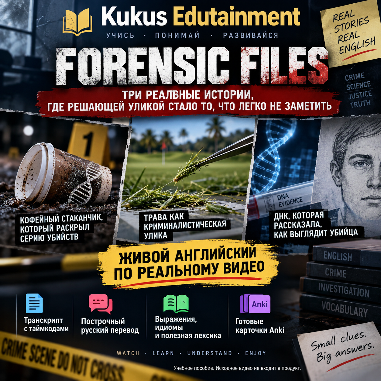 Обложка второго выпуска учебного материала Kukus Edutainment по английскому языку на основе Forensic Files