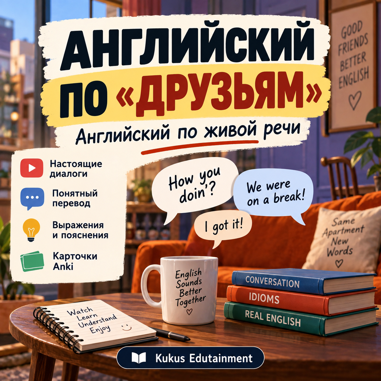 Учебный материал Kukus Edutainment для изучения английского по сериалу «Друзья»