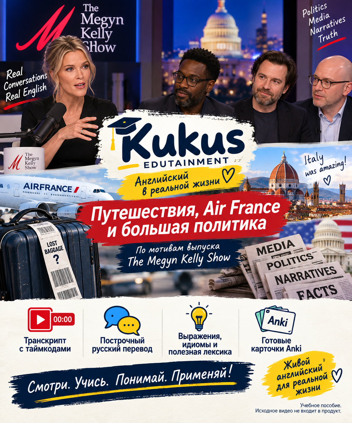 Учебный материал Kukus Edutainment по выпуску Megyn Kelly Show об истории с Air France
