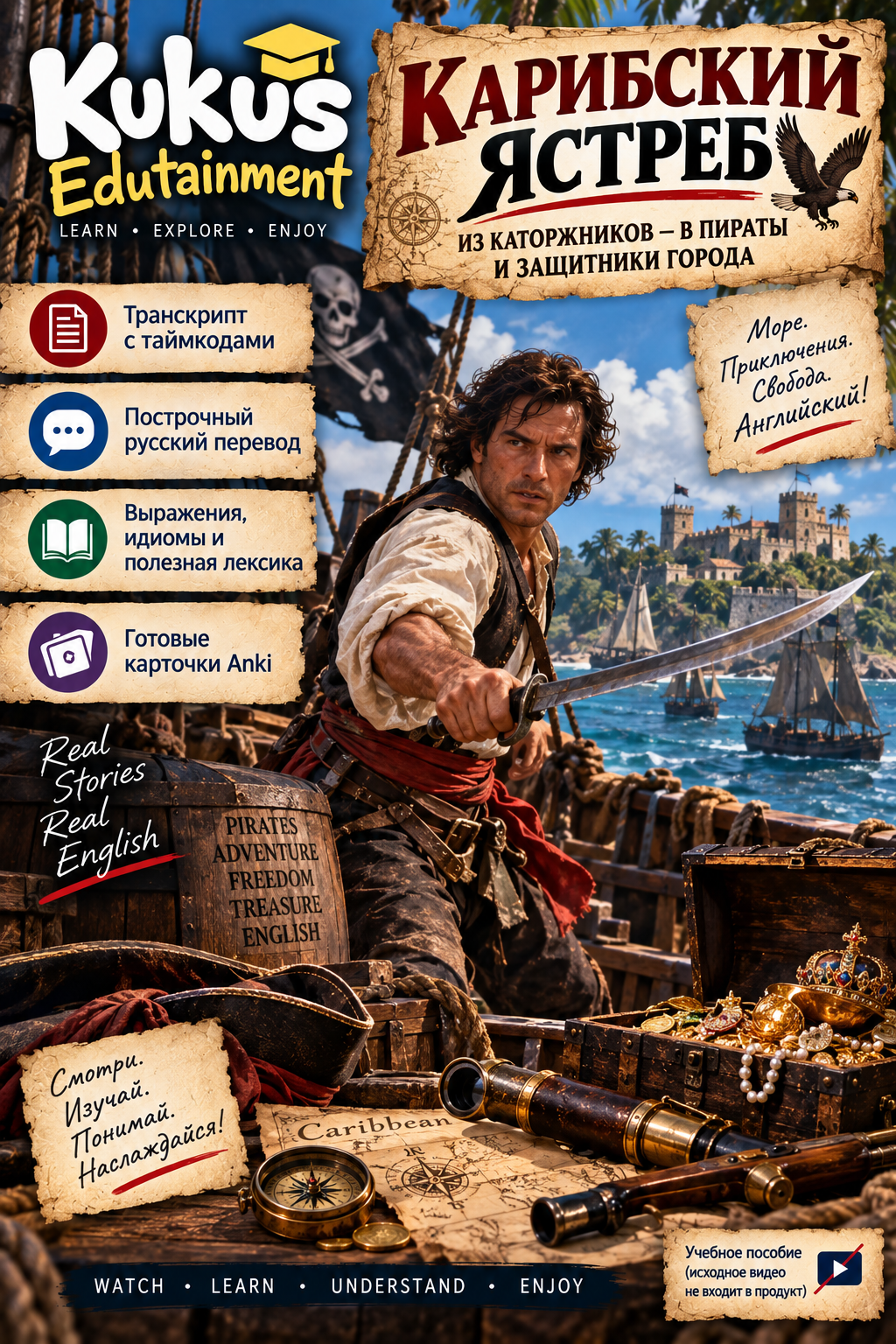 Учебный материал Kukus Edutainment по английскому языку на основе приключенческого фильма «Карибский ястреб»