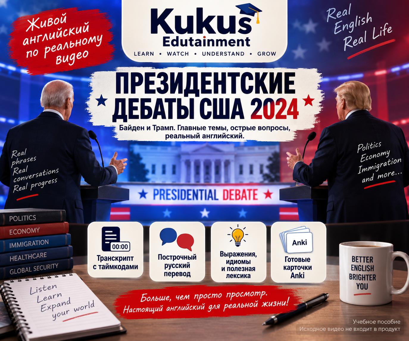 Учебный материал Kukus Edutainment по президентским дебатам 2024 года между Джо Байденом и Дональдом Трампом